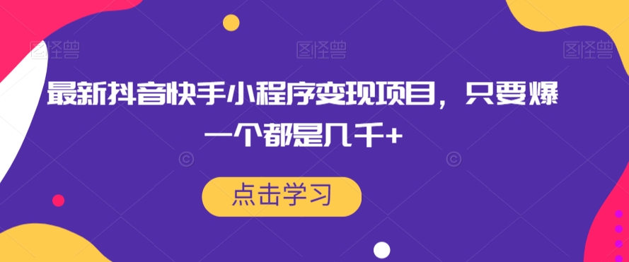 最新抖音快手小程序变现项目，只要爆一个都是几千+-稀缺资源库