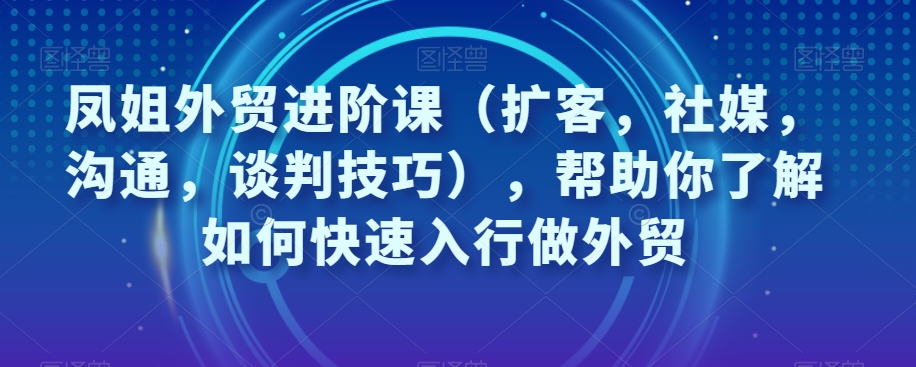 凤姐外贸进阶课（扩客，社媒，沟通，谈判技巧），帮助你了解如何快速入行做外贸-稀缺资源库