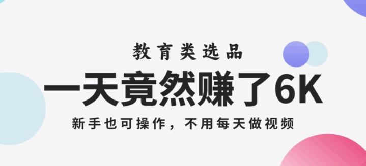 一天竟然赚了6000多，教育类选品，新手也可操作，更不用每天做短视频【揭秘】-稀缺资源库