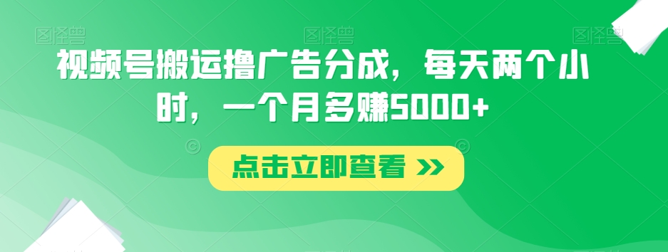 视频号搬运撸广告分成，每天两个小时，一个月多赚5000+-稀缺资源库