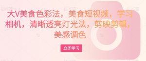 大V美食色彩法,美食短视频,学习相机,清晰透亮灯光法,剪映剪辑,美感调色-稀缺资源库