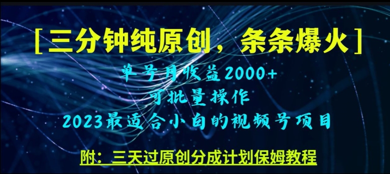 三分钟制作视频号纯原创，条条爆款，轻松月入过万【揭秘】-稀缺资源库