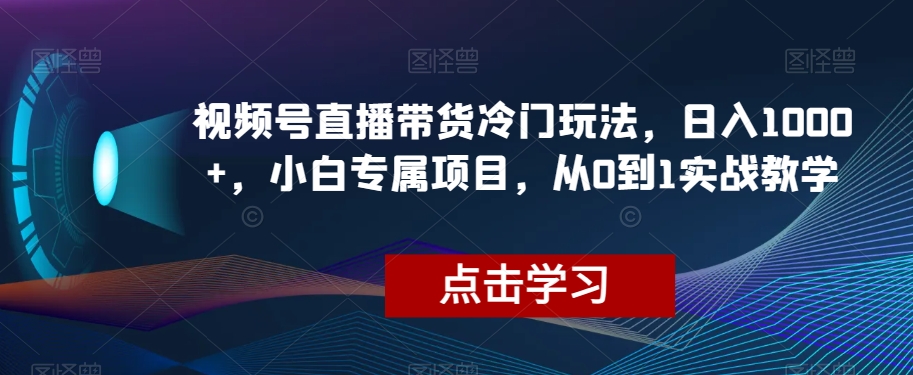 视频号直播带货冷门玩法，日入1000+，小白专属项目，从0到1实战教学【揭秘】-稀缺资源库