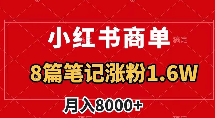小红书商单最新玩法，8篇笔记涨粉1.6w，作品制作简单，月入8000+【揭秘】-稀缺资源库