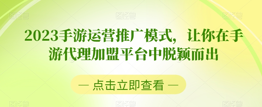 2023手游运营推广模式，让你在手游代理加盟平台中脱颖而出-稀缺资源库
