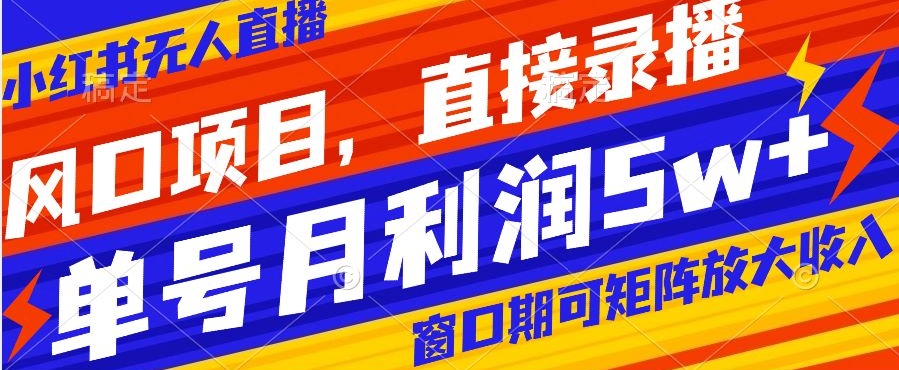 风口项目，小红书无人直播带货，直接录播，可矩阵，月入5w+【揭秘】-稀缺资源库