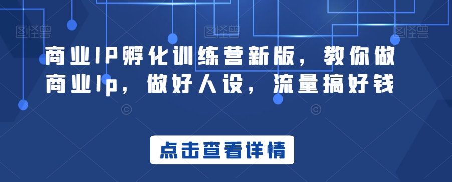 商业IP孵化训练营新版，教你做商业Ip，做好人设，流量搞好钱-稀缺资源库