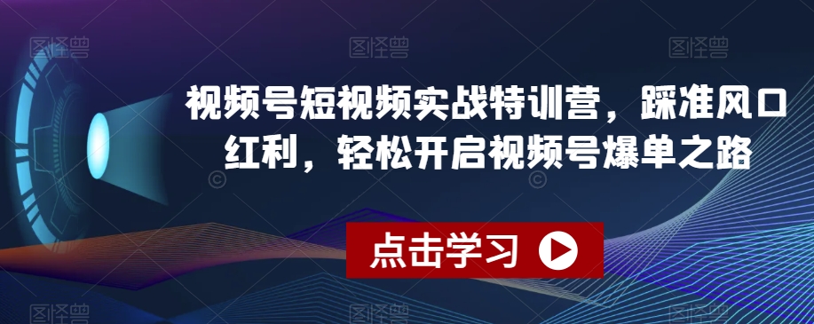 视频号短视频实战特训营，踩准风口红利，轻松开启视频号爆单之路-稀缺资源库
