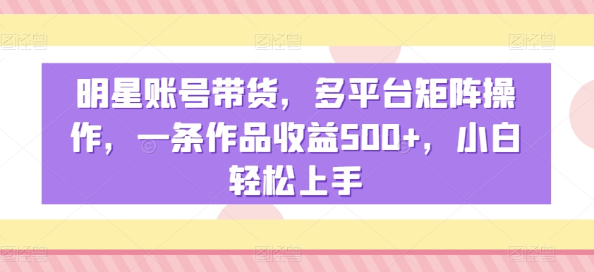 明星账号带货，多平台矩阵操作，一条作品收益500+，小白轻松上手【揭秘】-稀缺资源库