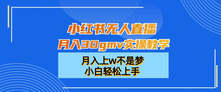 小红书无人直播月入30gmv实操教学，月入上w不是梦，小白轻松上手【揭秘】-稀缺资源库