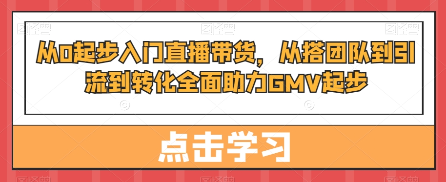 从0起步入门直播带货，​从搭团队到引流到转化全面助力GMV起步-稀缺资源库
