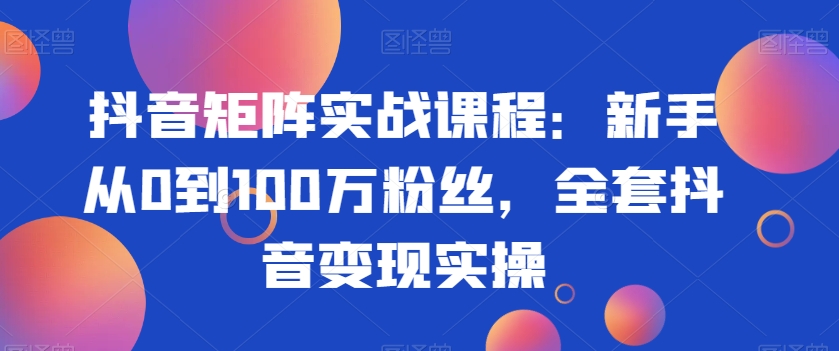抖音矩阵实战课程：新手从0到100万粉丝，全套抖音变现实操-稀缺资源库