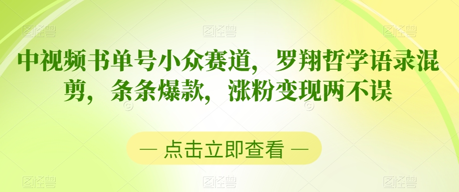 中视频书单号小众赛道，罗翔哲学语录混剪，条条爆款，涨粉变现两不误【揭秘】-稀缺资源库
