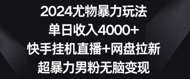 2024尤物暴力玩法，单日收入4000+，快手挂机直播+网盘拉新，超暴力男粉无脑变现【揭秘】-稀缺资源库