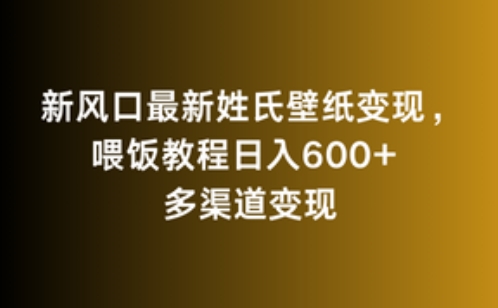 新风口最新姓氏壁纸变现，喂饭教程日入600+【揭秘】-稀缺资源库