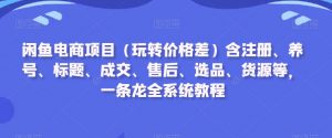 闲鱼电商项目（玩转价格差）含注册、养号、标题、成交、售后、选品、货源等，一条龙全系统教程-稀缺资源库