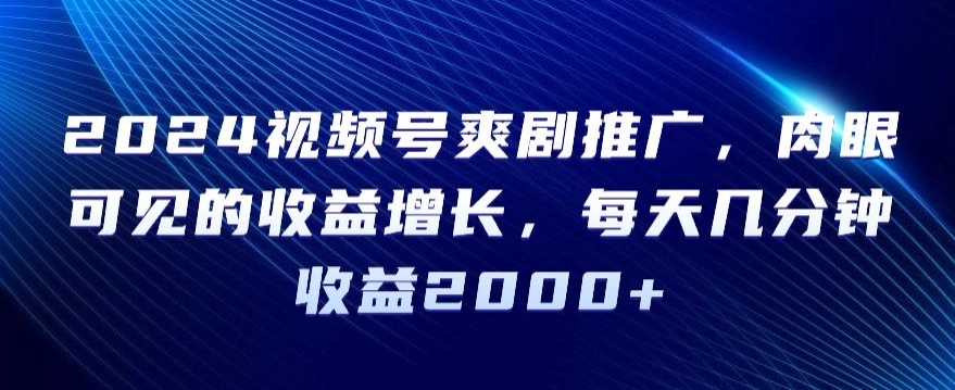 2024视频号爽剧推广，肉眼可见的收益增长，每天几分钟收益2000+【揭秘】-稀缺资源库