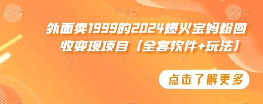 外面卖1999的2024爆火宝妈粉回收变现项目【全套软件+玩法】【揭秘】-稀缺资源库