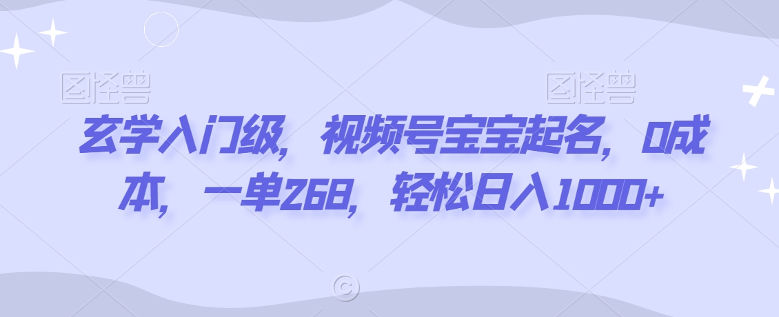 玄学入门级，视频号宝宝起名，0成本，一单268，轻松日入1000+【揭秘】-稀缺资源库