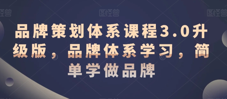 品牌策划体系课程3.0升级版，品牌体系学习，简单学做品牌-稀缺资源库