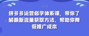 拼多多运营必学体系课,带你了解最新流量获取方法、帮助你降低推广成本-稀缺资源库