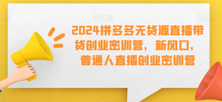 2024拼多多无货源直播带货创业密训营，新风口，普通人直播创业密训营-稀缺资源库