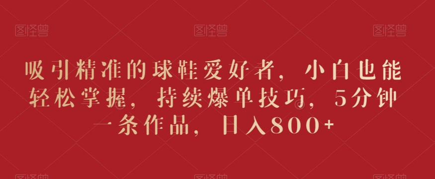 吸引精准的球鞋爱好者，小白也能轻松掌握，持续爆单技巧，5分钟一条作品，日入800+【揭秘】-稀缺资源库