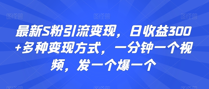最新S粉引流变现，日收益300+多种变现方式，一分钟一个视频，发一个爆一个【揭秘】-稀缺资源库