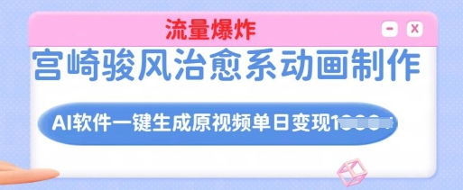 宫崎骏风治愈系动画制作，AI软件一键生成原创视频流量爆炸，单日变现多张，详细实操流程-稀缺资源库