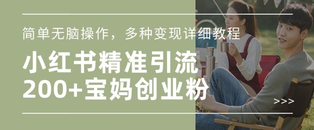 小红书混剪日引200+宝妈创业粉，简单无脑操作，多种变现详细教程-稀缺资源库