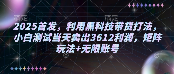 2025首发，利用黑科技带货打法，小白测试当天卖出3612利润，矩阵玩法+无限账号【揭秘】-稀缺资源库