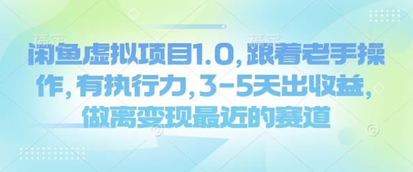 闲鱼虚拟项目1.0，跟着老手操作，有执行力，3-5天出收益，做离变现最近的赛道-稀缺资源库