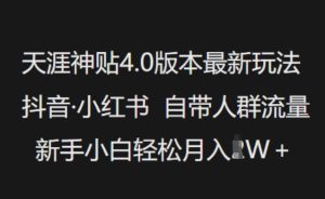 天涯神贴4.0版本最新玩法,抖音·小红书自带人群流量,新手小白轻松月入过W-稀缺资源库