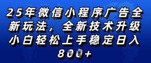2025年微信小程序全新玩法纯小白易上手，稳定日入多张，技术全新升级，全网首发【揭秘】-稀缺资源库
