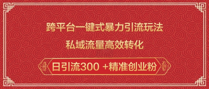 跨平台一键式暴力引流玩法，私域流量高效转化日引流300 +精准创业粉-稀缺资源库