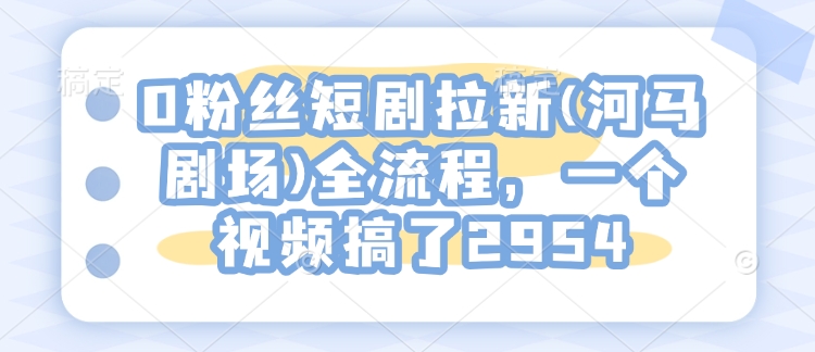 0粉丝短剧拉新(河马剧场)全流程，一个视频搞了2954-稀缺资源库