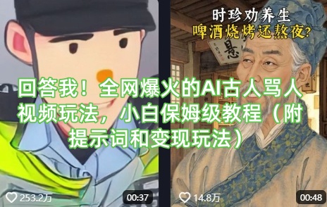 回答我！全网爆火的AI古人骂人视频玩法，小白保姆级教程（附提示词和变现玩法）-稀缺资源库