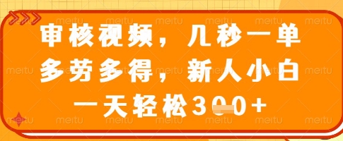 审核视频，几秒一单，多劳多得，新人小白一天轻松3张【揭秘】-稀缺资源库