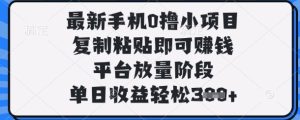 最新手机0撸小项目,复制粘贴即可挣钱,平台放量阶段,单日收益轻松3张+【揭秘】-稀缺资源库