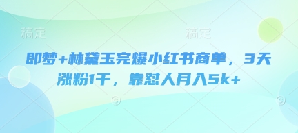 即梦+林黛玉完爆小红书商单，3天涨粉1千，靠怼人月入5k+-稀缺资源库
