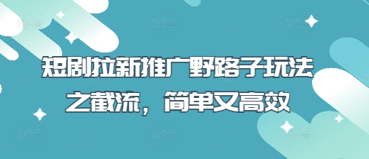 短剧拉新推广野路子玩法之截流，简单又高效-稀缺资源库