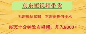 京东短视频带货,无需粉丝基础,不需要任何技术,每天十分钟发布视频,月入8k【揭秘】-稀缺资源库