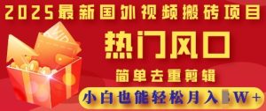 2025最新视频搬砖项目,热门风口,简单去重剪辑,小白也能轻松月入过W-稀缺资源库