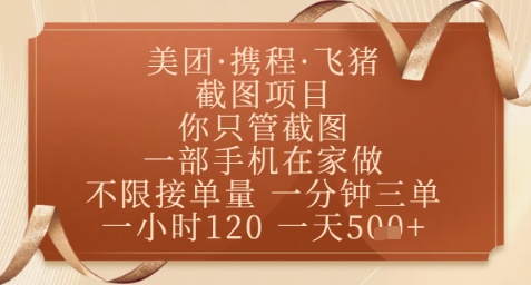 飞猪美团截图项目，你只管截图，一部手机在家做，正规平台无套路，一天5张+【揭秘】-稀缺资源库