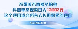 不露脸不直播不拍摄抖音单条视频日入1k+这个项目适合所有人长期积累的项目-稀缺资源库