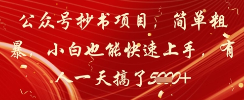 公众号抄书项目，简单粗暴，小白也能快速上手，有人一天搞了1k+-稀缺资源库
