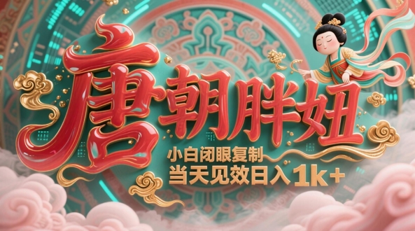 用AI克隆“唐朝胖妞”日更3条，平台疯狂推流，小白闭眼复制，当天见效，日入1k+-稀缺资源库