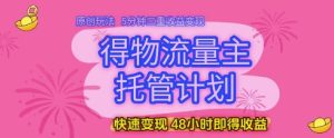 得物流量主托管计划,原创玩法,5分钟三重收益变现,快速变现,48小时即得收益【揭秘】-稀缺资源库