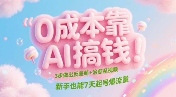 0成本靠AI搞钱！3步做出反差萌+治愈系视频，新手也能7天起号爆流量-稀缺资源库