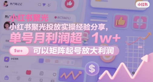 小红书聚光投放实操经验分享，单号月利润超1w+，可以矩阵起号放大利润-稀缺资源库